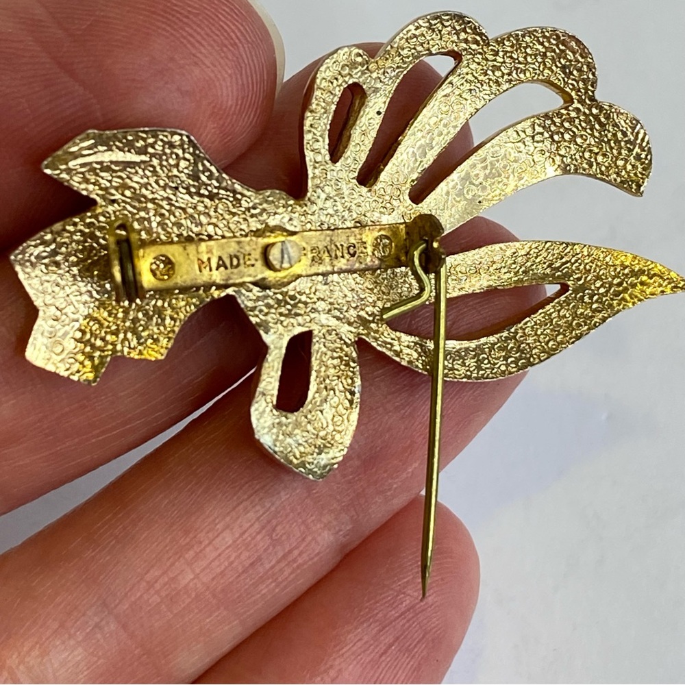Vintage Gold Tone Bow Ribbon Brooch Made in France - Picture 11 of 12
